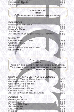 Marquee Nightclub Vodka menu