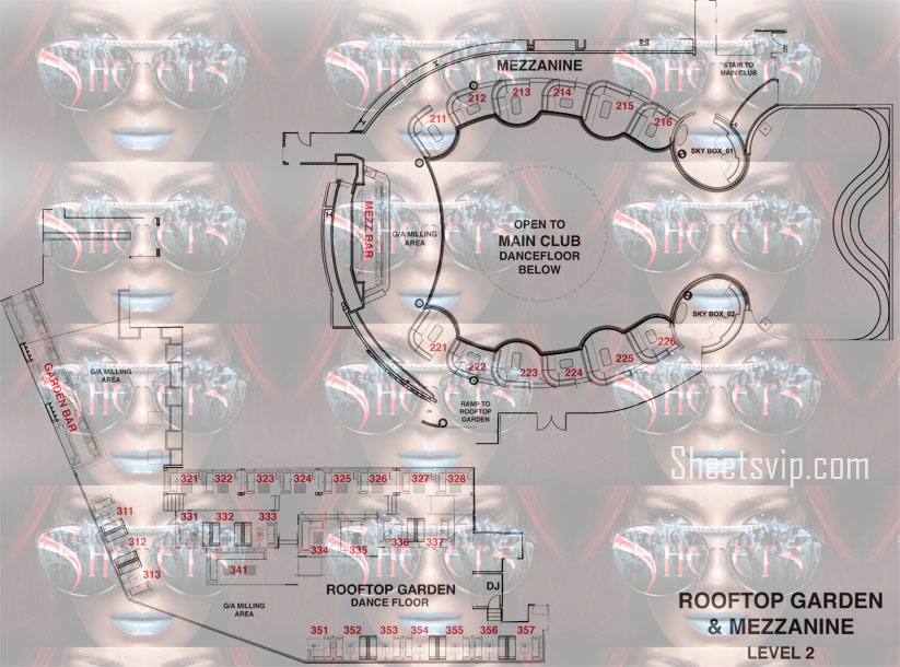 Omnia Nightclub Mezzanine & Patio Floor Plan | Sheets VIP